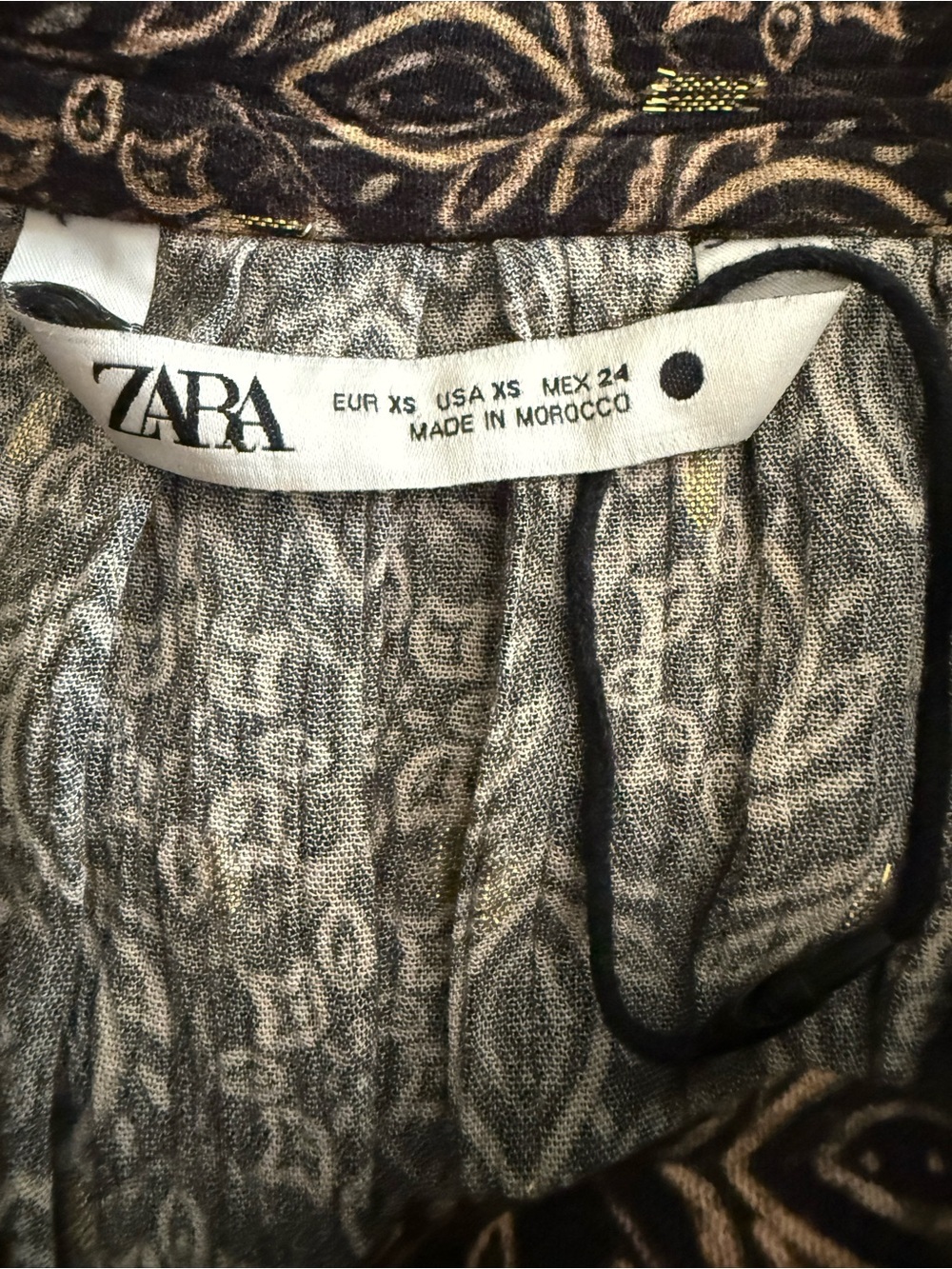 Zara Black Gold Metallic Boho Peasant XS Tunic Boho Euro Summer Indie Sleeze - Picture 4 of 6